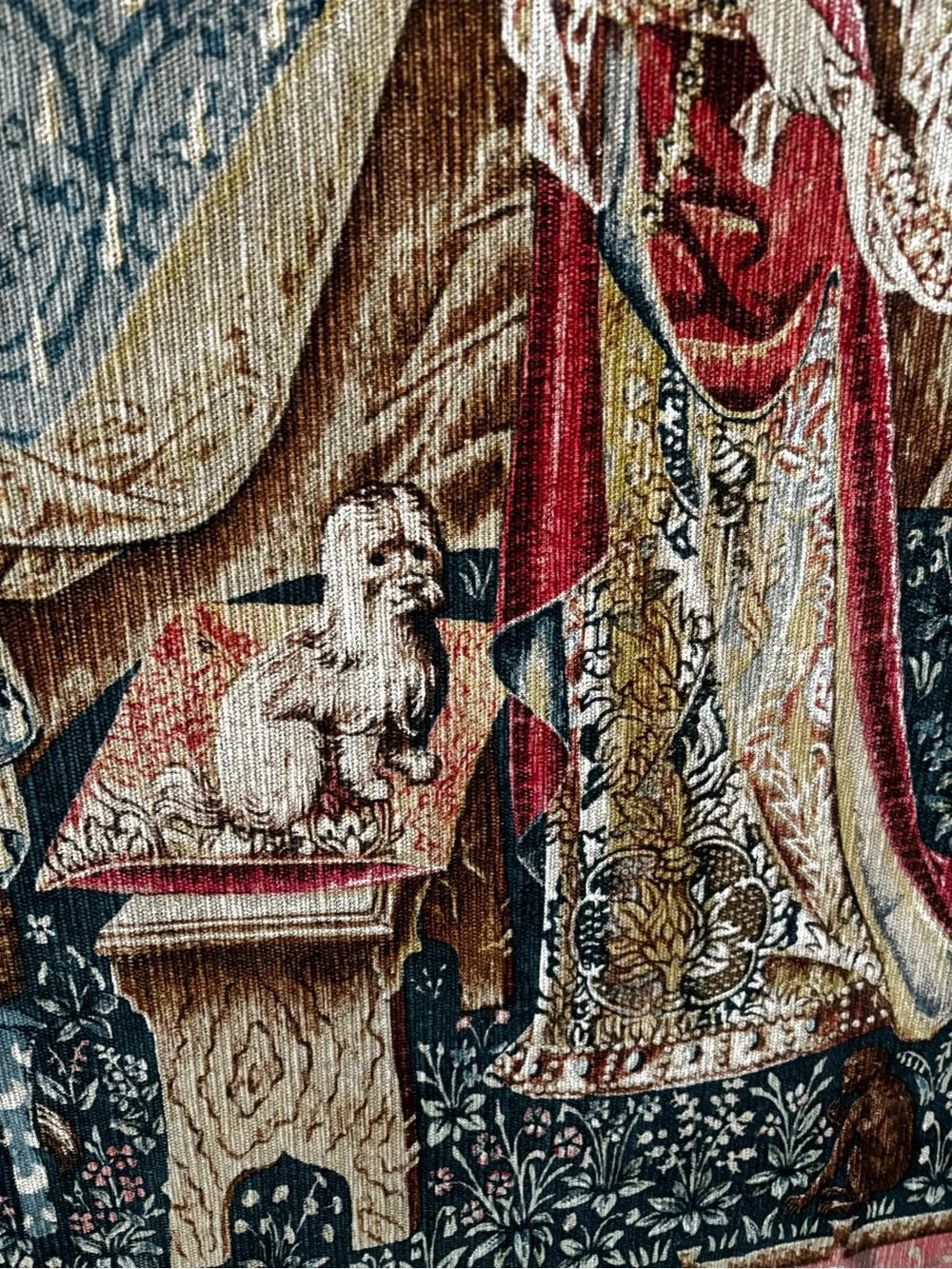 Lady and the Unicorn a Red Medieval-Style Wall Tapestry 65 x 55